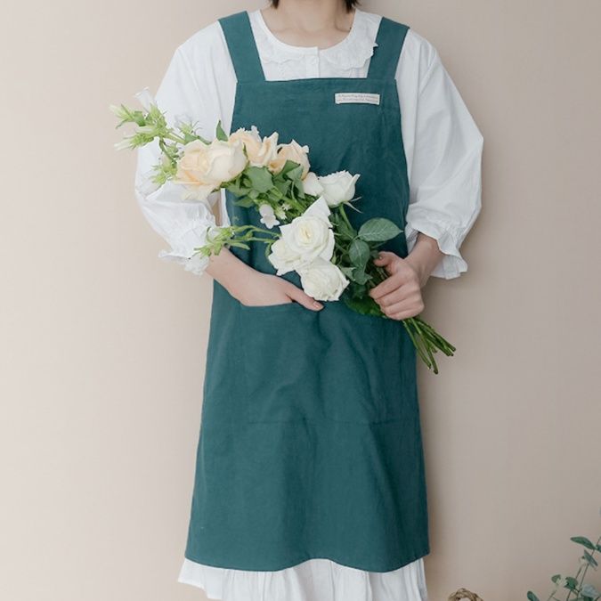 ガーデニング ナチュラルリネン風大容量ポケット付き作業用エプロン
