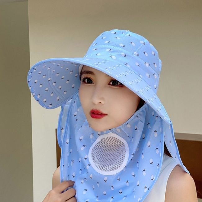 ガーデニング 首元まで守る通気メッシュ付き多機能日除け帽子