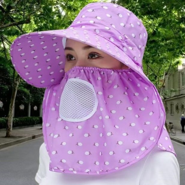 ガーデニング 首元まで守る通気メッシュ付き多機能日除け帽子