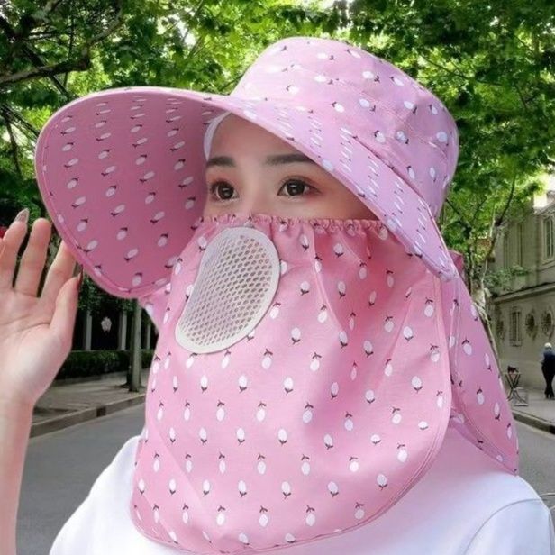 ガーデニング 首元まで守る通気メッシュ付き多機能日除け帽子