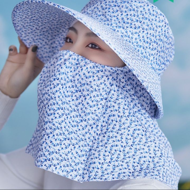 ガーデニング 小花柄フェイスカバー付き日よけ帽子