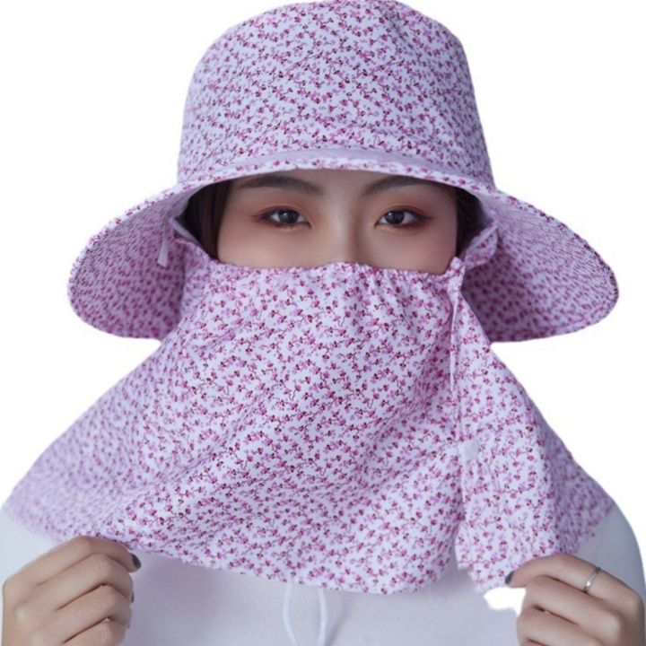 ガーデニング 小花柄フェイスカバー付き日よけ帽子