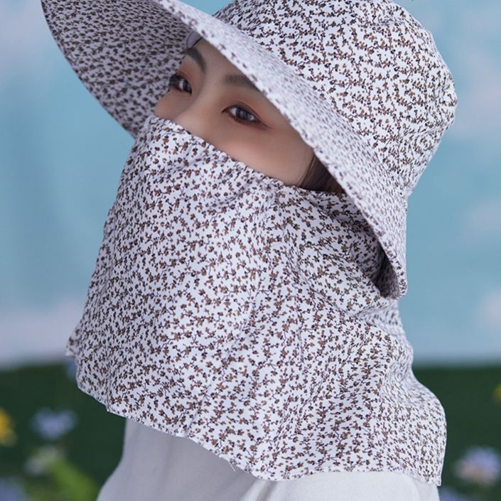 ガーデニング 小花柄フェイスカバー付き日よけ帽子