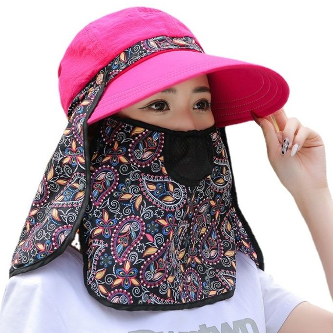 ガーデニング 多機能首元日除け付き庭仕事用つば広帽子