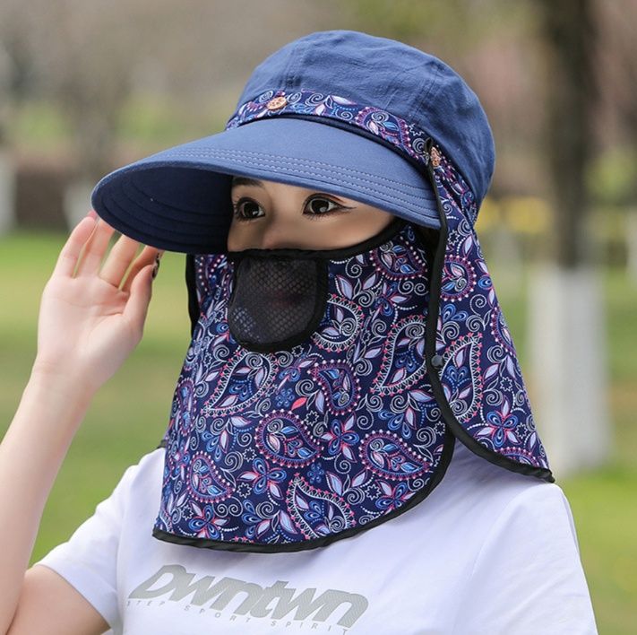 ガーデニング 多機能首元日除け付き庭仕事用つば広帽子