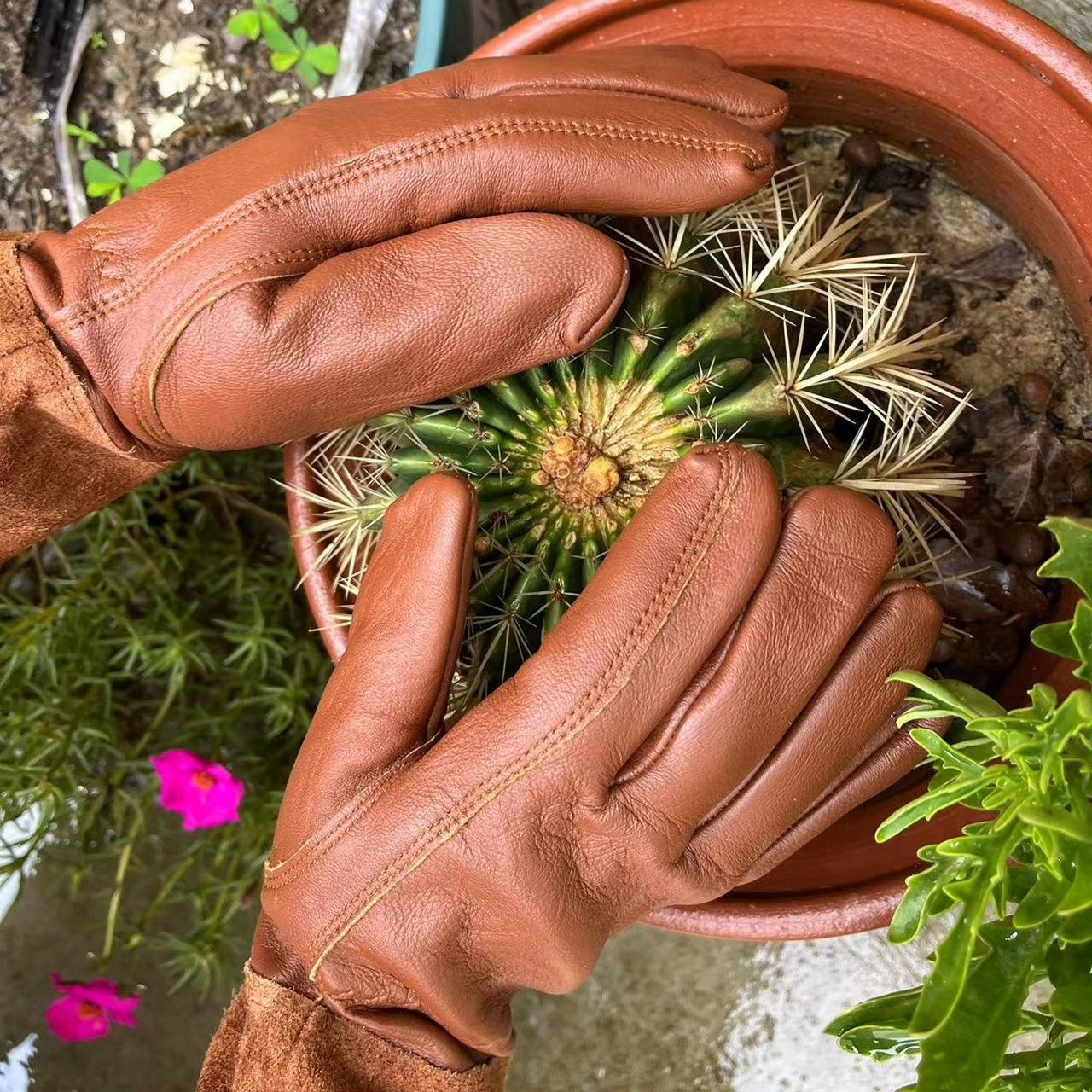 ガーデニング 本革仕様ロングアームカバー付き園芸作業手袋