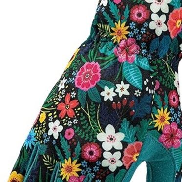 ガーデニング 花柄刺繍入り本革調ガーデニング手袋