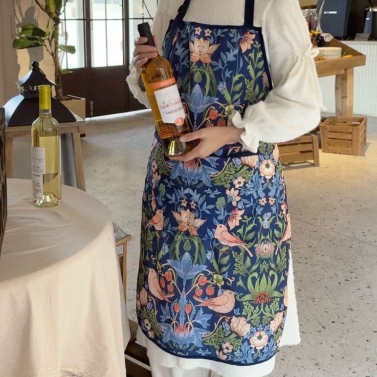 ガーデニング 花鳥柄ボタニカル刺繍風ガーデニングエプロン