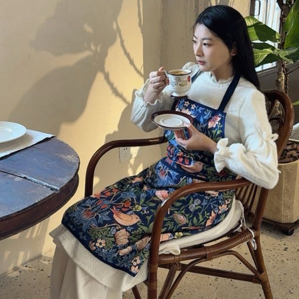 ガーデニング 花鳥柄ボタニカル刺繍風ガーデニングエプロン