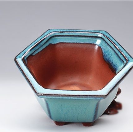 ガーデニング 六角脚付き盆栽釉薬仕上げ陶器鉢