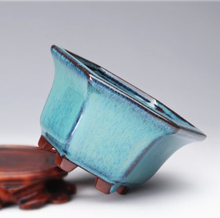 ガーデニング 六角脚付き盆栽釉薬仕上げ陶器鉢