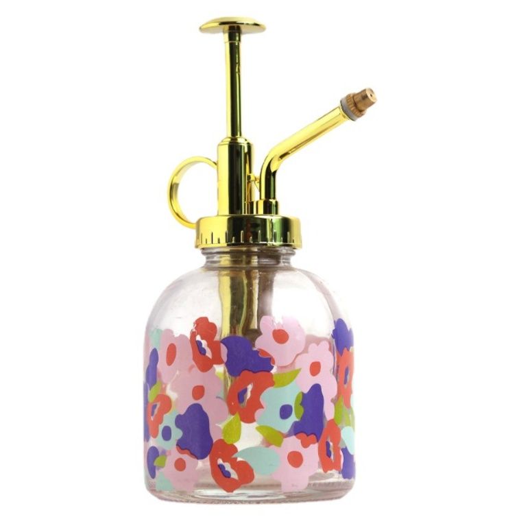 ガーデニング 花柄ガラス製加圧式霧吹きスプレー