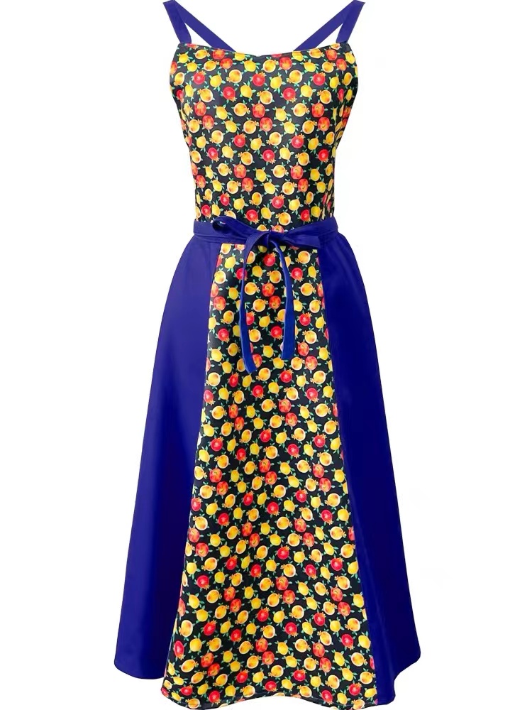 ガーデニング 花柄プリント吊りひも式ロング丈園芸用エプロン