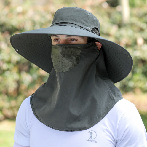 ガーデニング 首元までしっかり覆う日除け付き広つばガーデン帽子