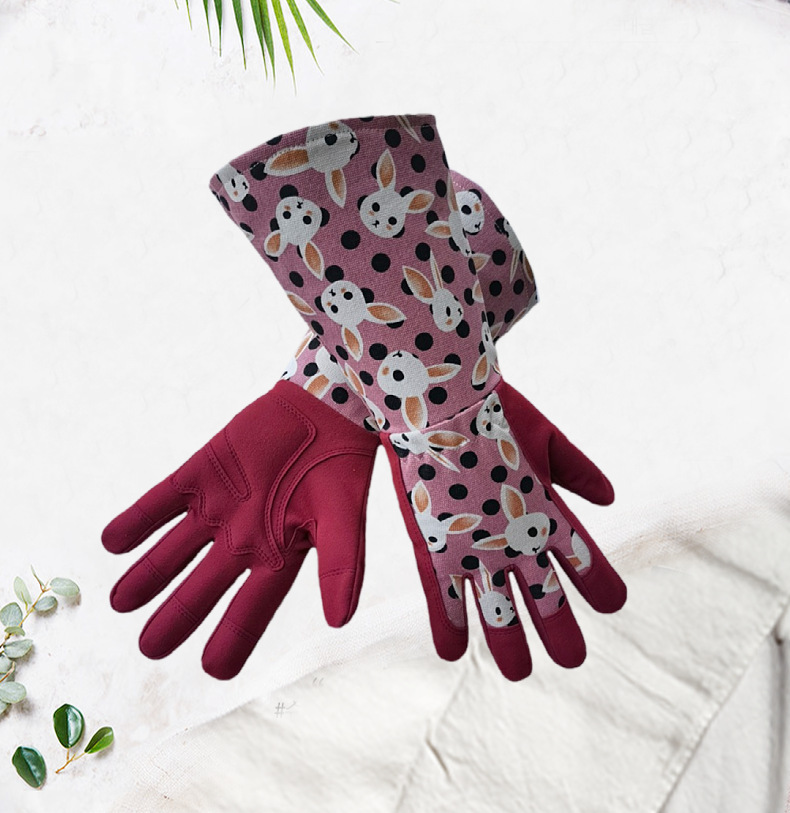 ガーデニング うさぎ柄ロング丈ガーデニング用手袋アームカバー