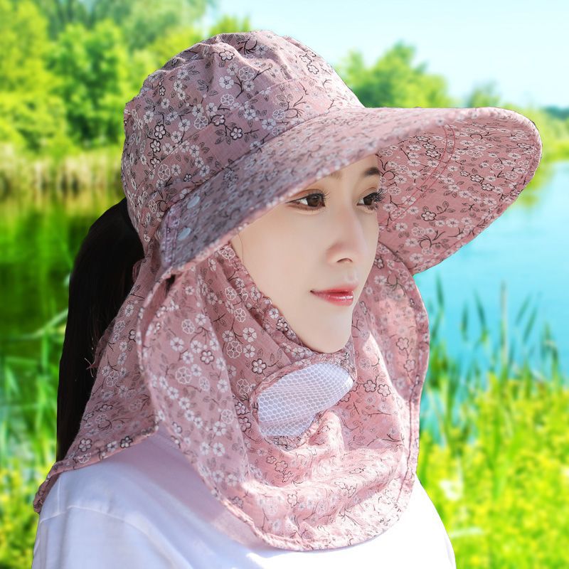 ガーデニング 小花柄日除け付き首元ガード機能帽子