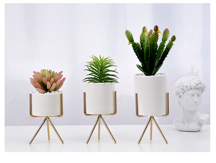 ガーデニング 三脚スタンド付き陶器製円筒形植木鉢