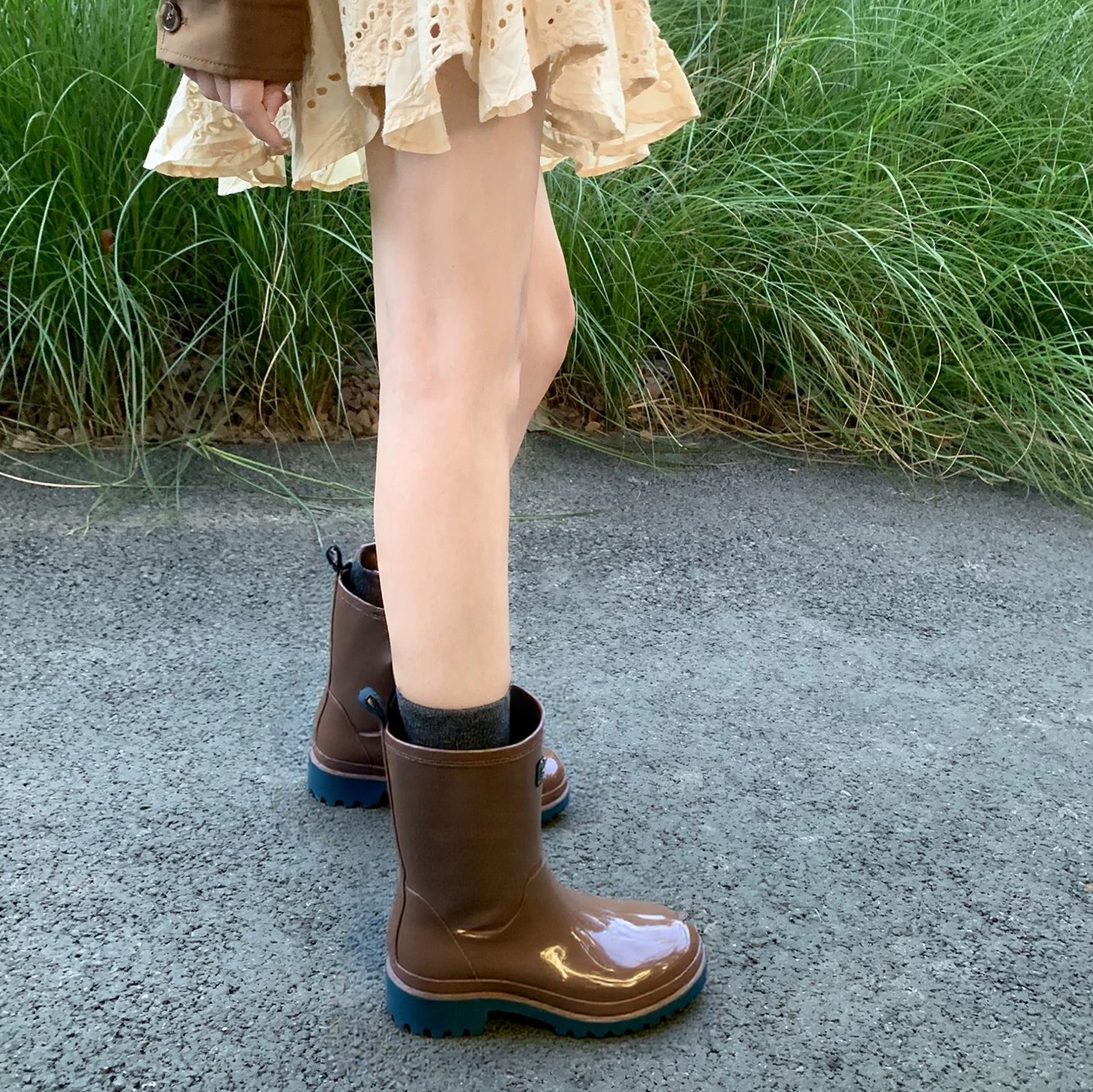 ガーデニング 光沢のあるガーデニングレインブーツ