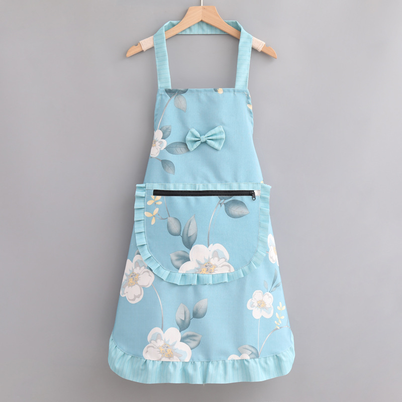 ガーデニング 花柄リボン付きフリル裾ガーデニングエプロン