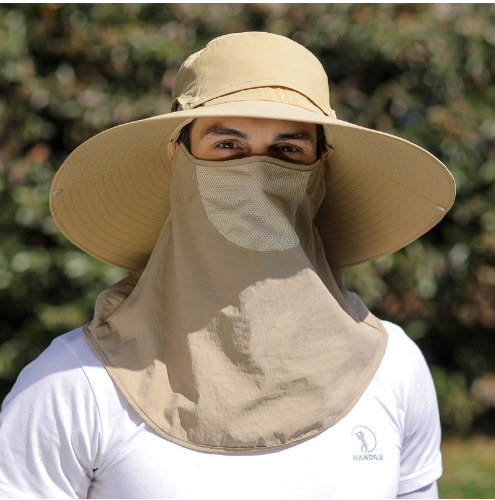 ガーデニング 首元までしっかり覆う日除け付き広つばガーデン帽子