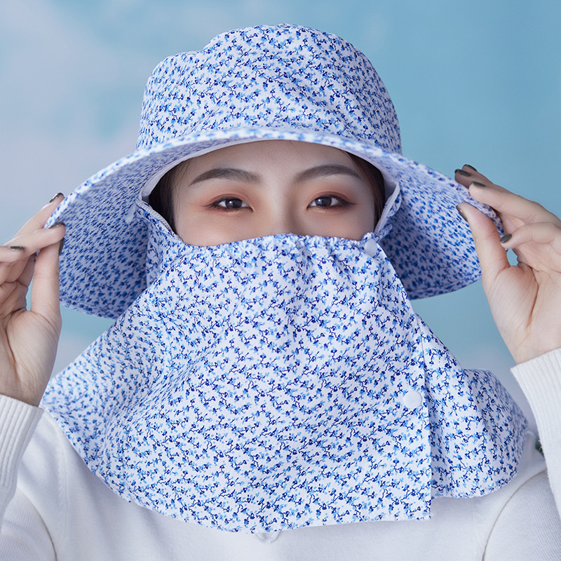 ガーデニング 小花柄フェイスカバー付き日よけ帽子