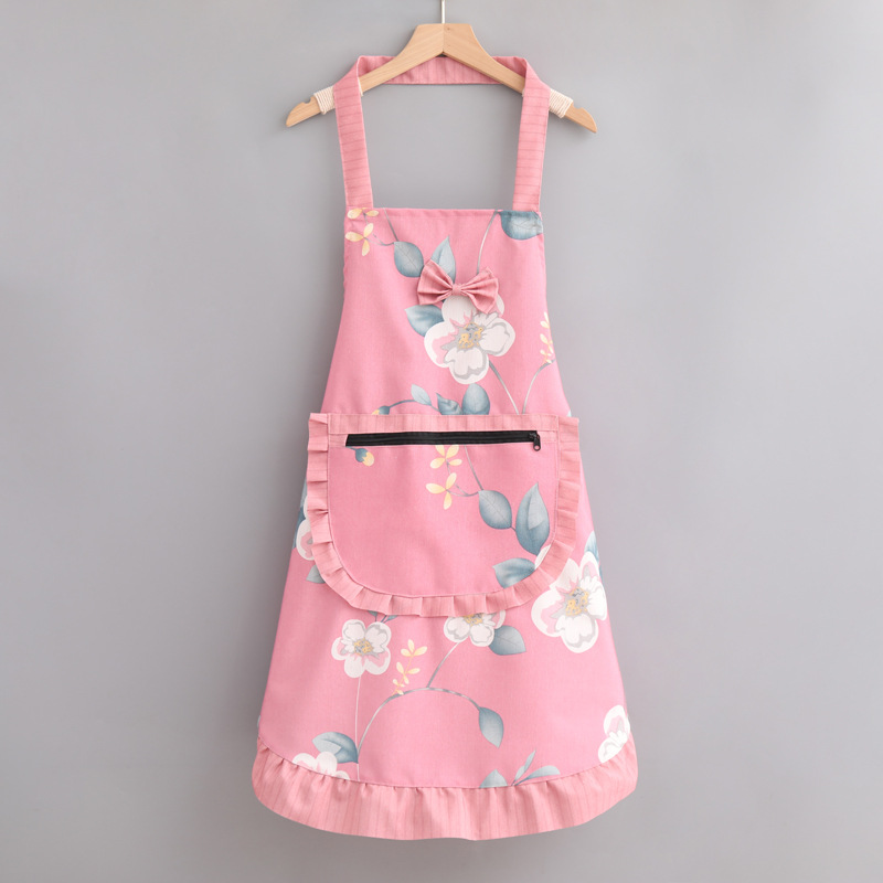 ガーデニング 花柄リボン付きフリル裾ガーデニングエプロン