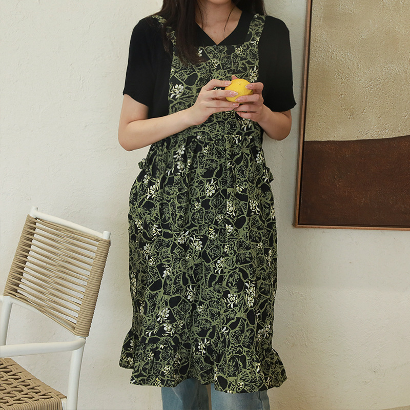 ガーデニング ボタニカル柄フリル裾ガーデニングエプロン