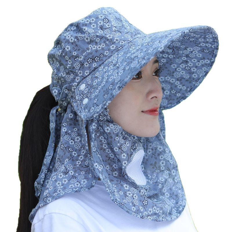 ガーデニング 小花柄日除け付き首元ガード機能帽子