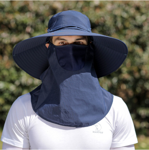 ガーデニング 首元までしっかり覆う日除け付き広つばガーデン帽子