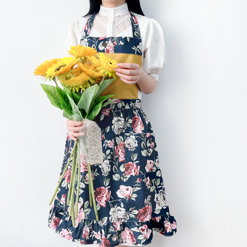 ガーデニング 華やか花柄フリル付き園芸作業用エプロン