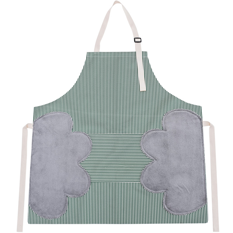 ガーデニング 縦縞模様付き手拭きタオル一体型作業用エプロン