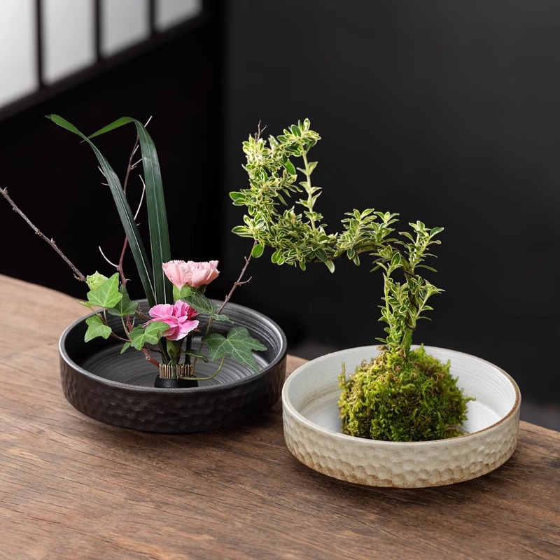 ガーデニング 和風浅型陶器製生け花盆栽鉢