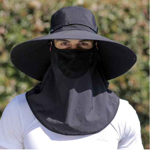 ガーデニング 首元までしっかり覆う日除け付き広つばガーデン帽子