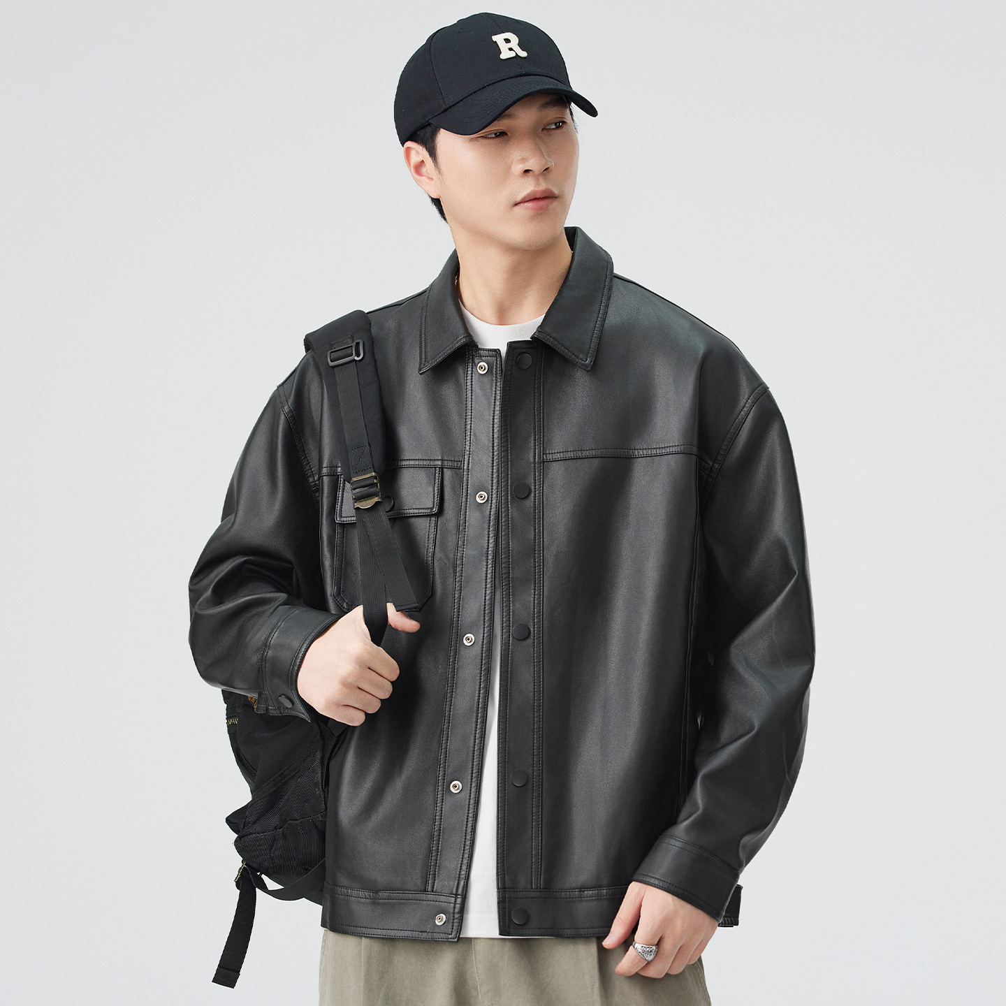 レザージャケット 襟付きシャツ型本革レザージャケット