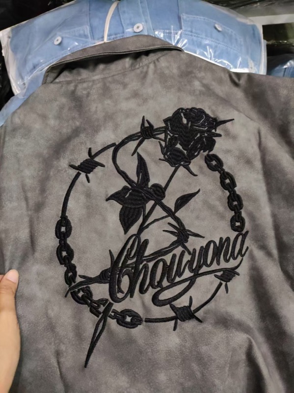 薔薇刺繍切替フェイクレザージャケット