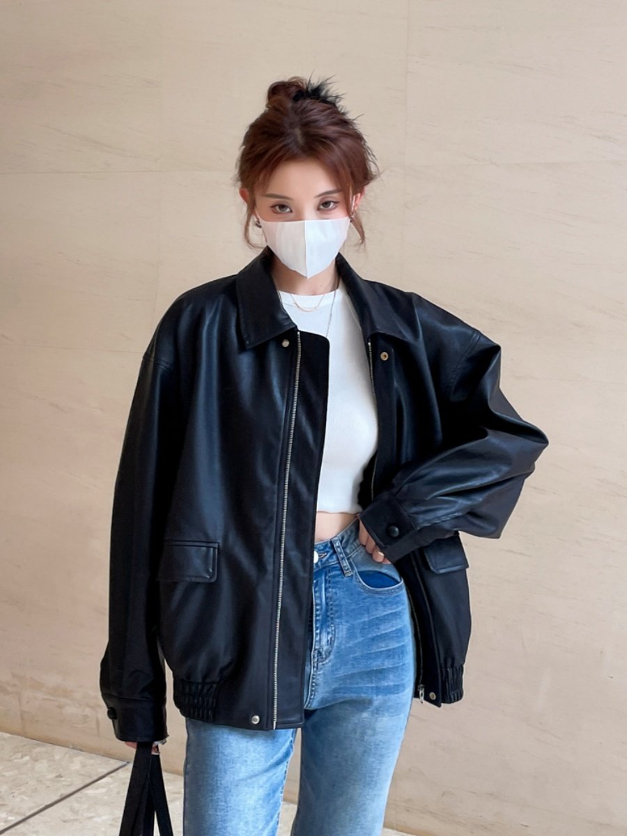 レザージャケット ゆったりシルエット本革ブルゾンジャケット