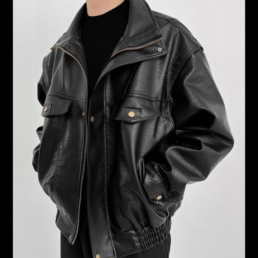レザージャケット 本革ビッグシルエット襟付きレザージャケット オーバーサイズ