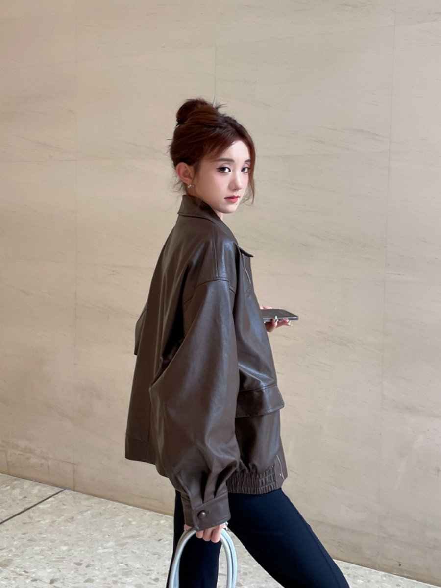 レザージャケット ゆったりシルエット本革ブルゾンジャケット