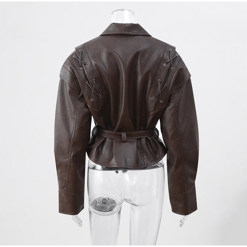 レザージャケット ボリューム袖ウエストベルト付本革ジャケット