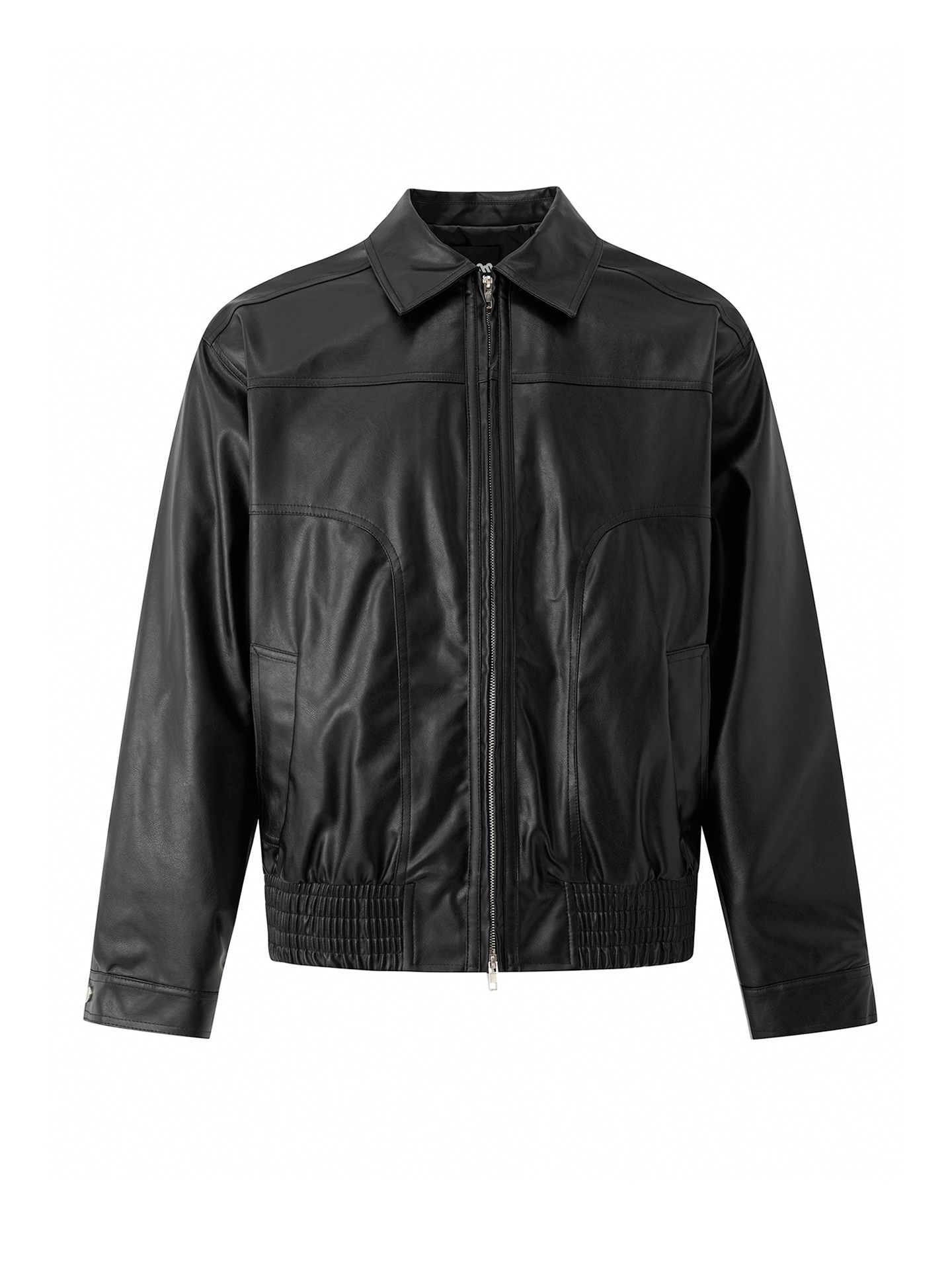 レザージャケット シンプル襟付きジップアップライダースジャケット