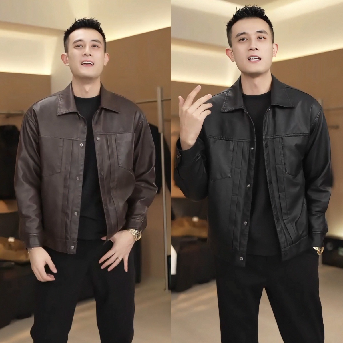 レザージャケット 胸ポケット付きシャツ襟ライダースジャケット