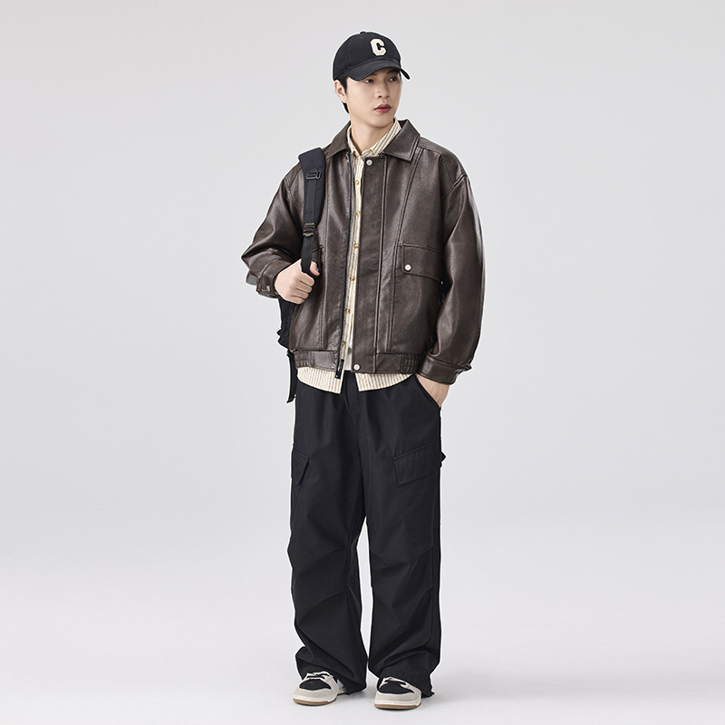 レザージャケット 襟付きショート丈レザージャケット