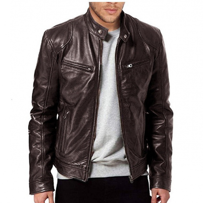 レザージャケット 本革シングル襟スタンドライダースジャケット