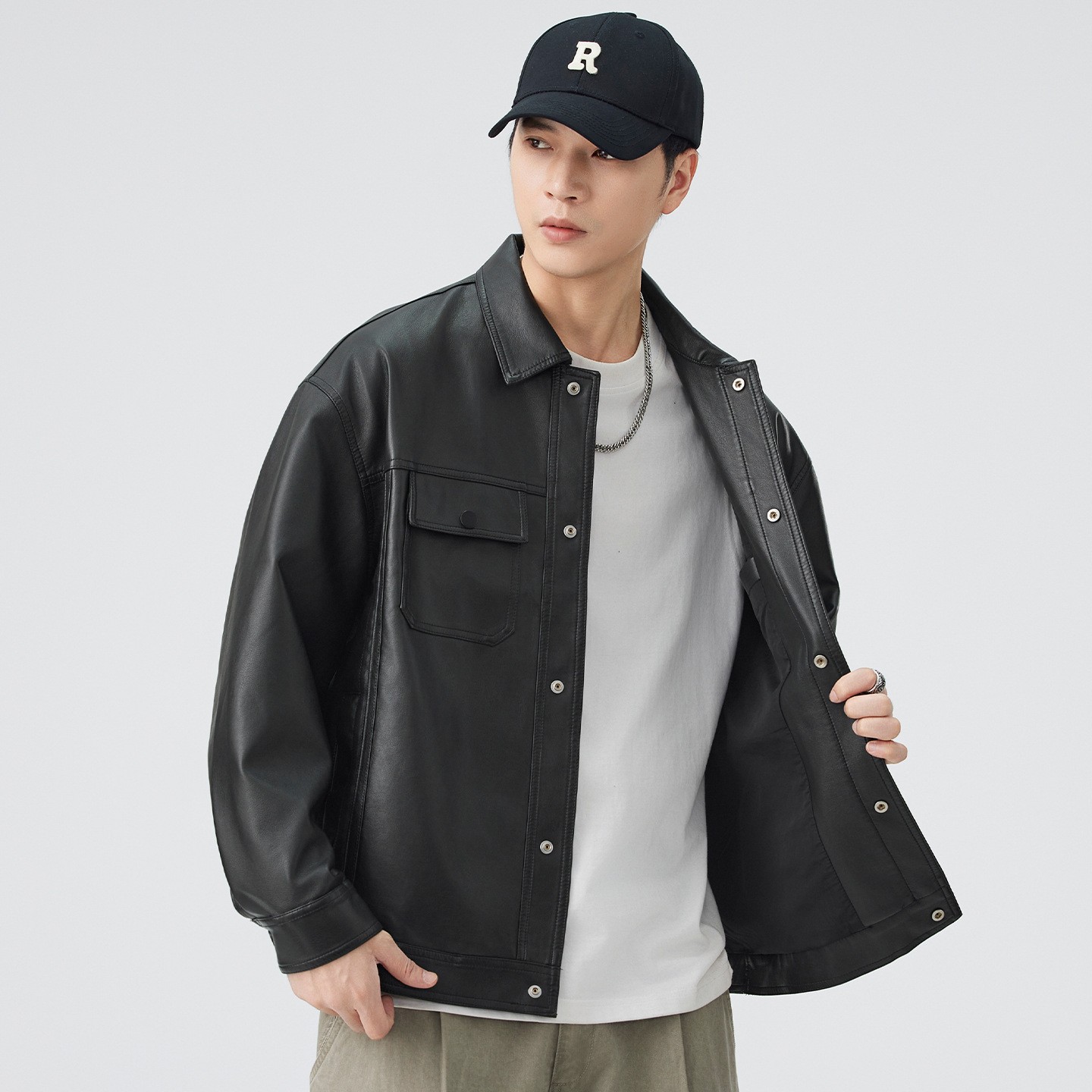 レザージャケット 襟付きシャツ型本革レザージャケット