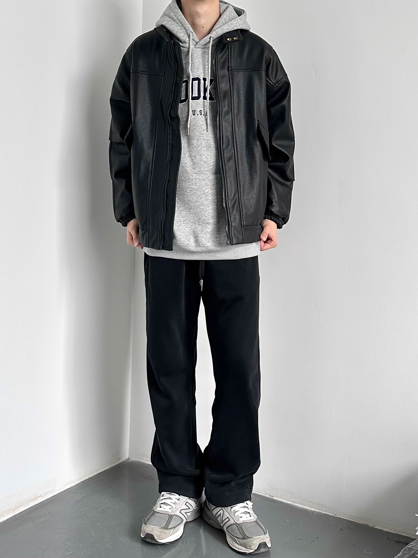 レザージャケット ゆったりシルエット襟スタンド型本革ライダースジャケット