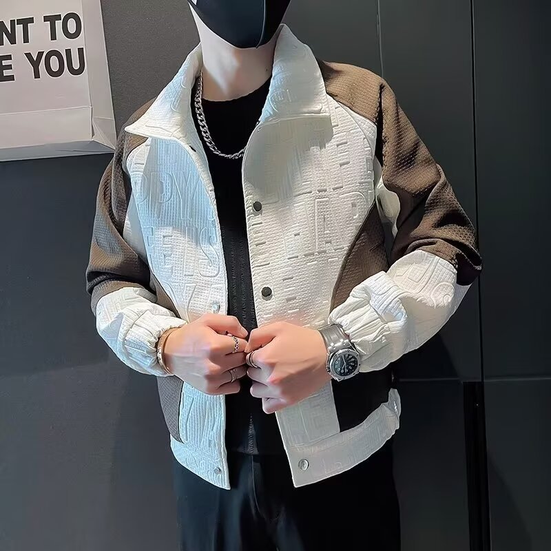 レザージャケット 型押し切替デザインロングジャケット