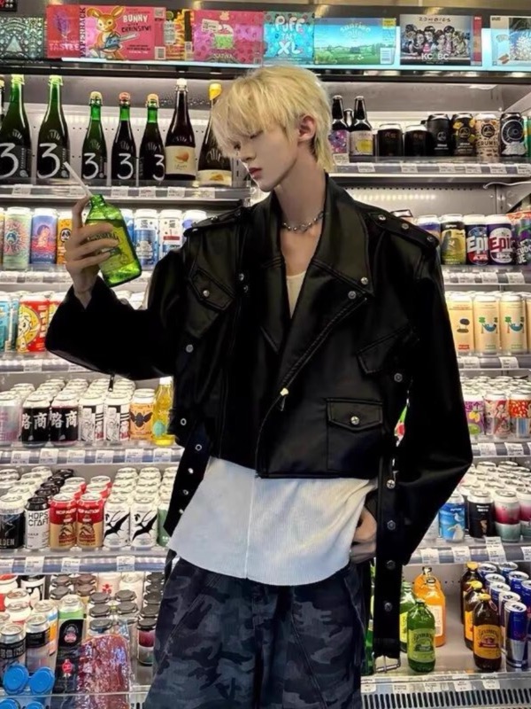 レザージャケット 黒革風ライダースジャケット メンズ フェイクレザー