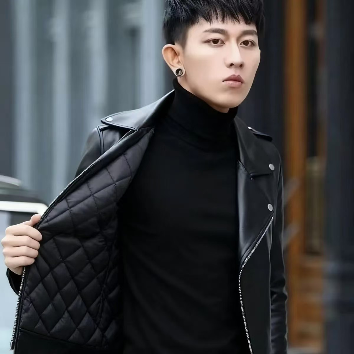 レザージャケット キルティング中綿入り本革ライダースジャケット