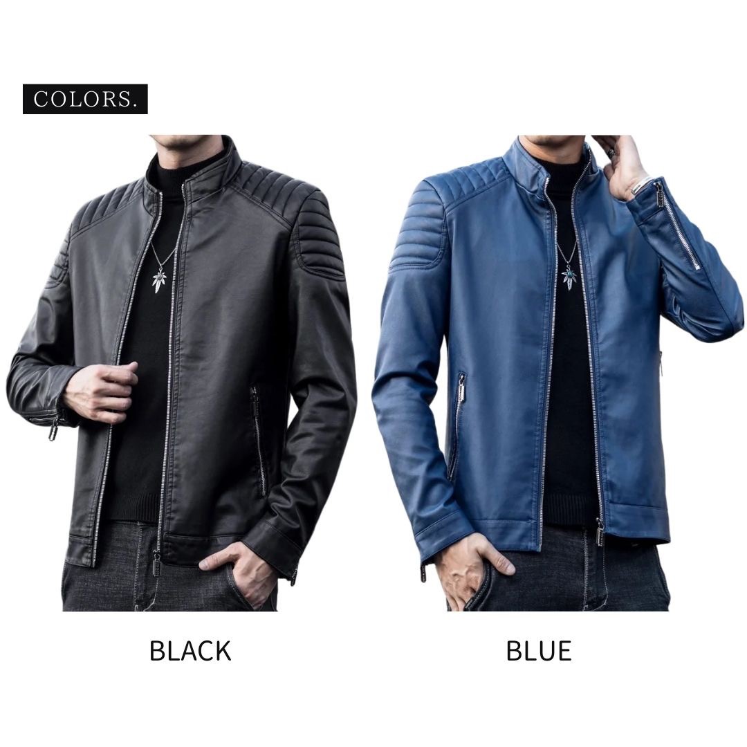 メンズ レザージャケット ライダース風 ジップアップ 黒青二色