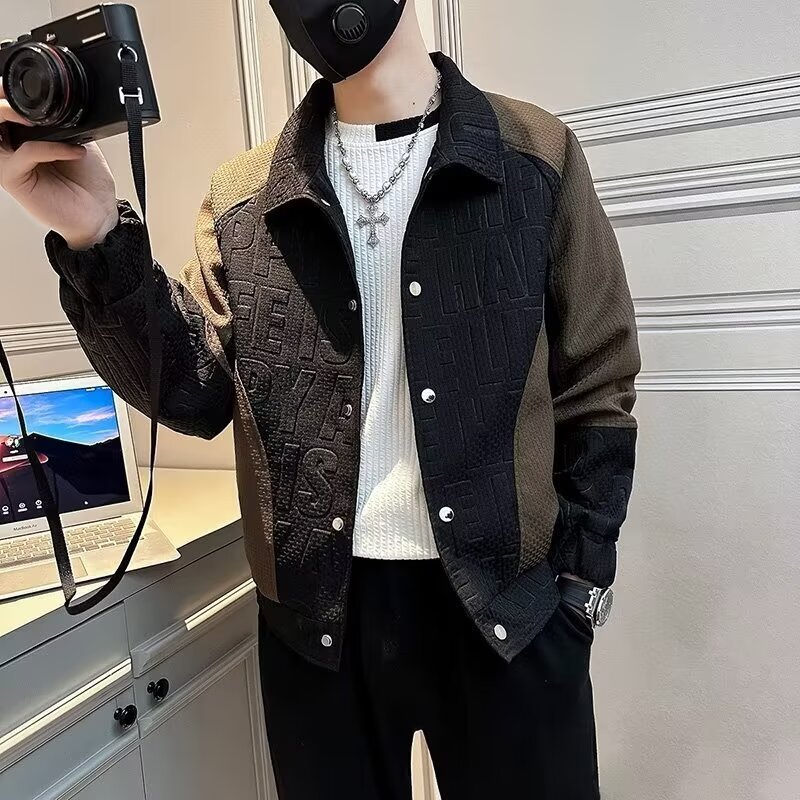 レザージャケット 型押し切替デザインロングジャケット